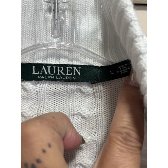 Lauren Ralph Lauren Cable Knit Zip Up Sweater Size L Long Sleeve Gold Logo - Picture 2 of 6